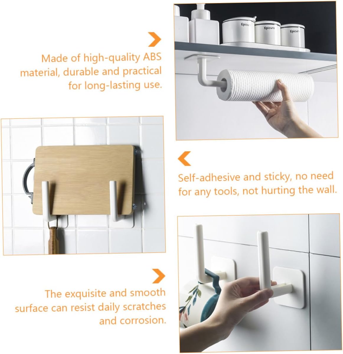 No-Hole Multifunctional Hooks – Kitchen Wall-Mounted Lazy Rag Hanger – Vertical Paper Towel & Film Organiser Rack