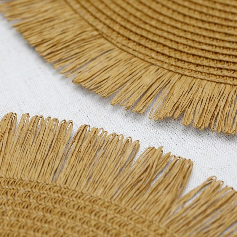 (38 CM) Round Braided Fringe Placemats – Hand-Woven Non-Slip Table Mats & Heat-Insulated Tea Cup Pads for Dining Table Decor