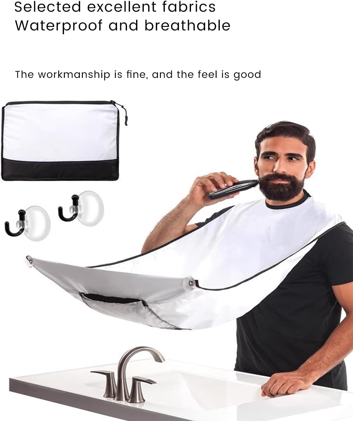 Men’s Beard Shaving Apron – No-Mess Beard Collector Cape with Suction Cups – Facial Hair Trimming Adult Bib – Professional Barber-Style Clean Grooming Tool