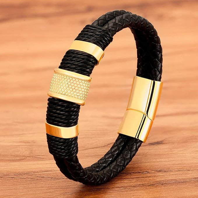 Retro Men's Magnetic Buckle Bracelet PU Alloy Woven Leather Bracelet
