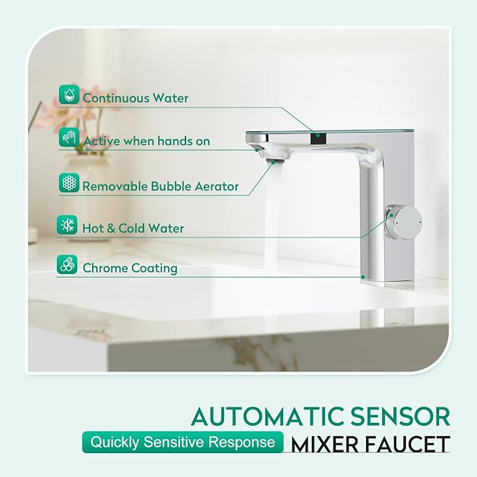 CREA Touchless Infrared Sensor Basin Mixer Tap – Automatic Chrome Bathroom Faucet with Hot & Cold Water Control