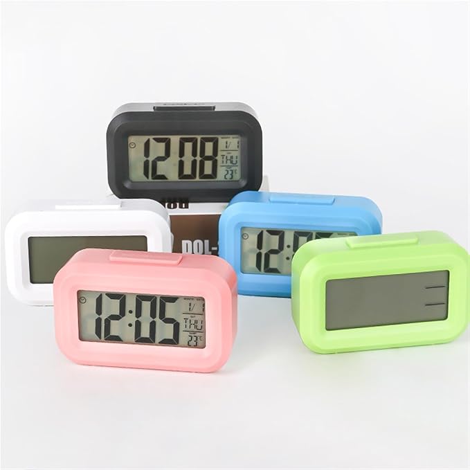 Modern LED Digital Alarm Clock – Multifunction Desktop Electronic Clock with Date, Temperature, and Calendar – Silent Bedroom Bedside Table Clock – Stylish Home & Office Decor (White / Black / Blue / Pink / Green)