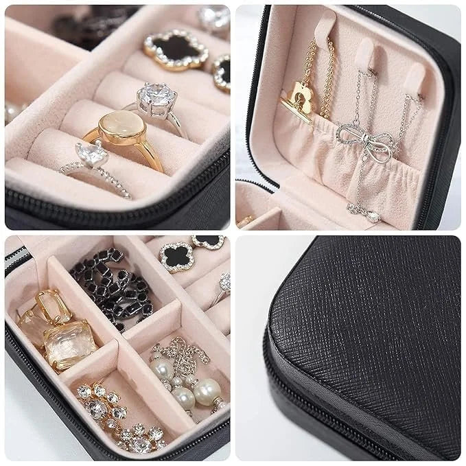 Portable Leather Travel Jewelry Box – Compact Jewelry Organizer Case for Rings, Earrings & Necklaces