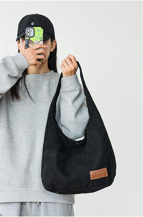 Large Corduroy Hobo Shoulder Bag for Women – Multi-Pocket Slouchy Handbag, Spacious Travel & Work Tote Bag