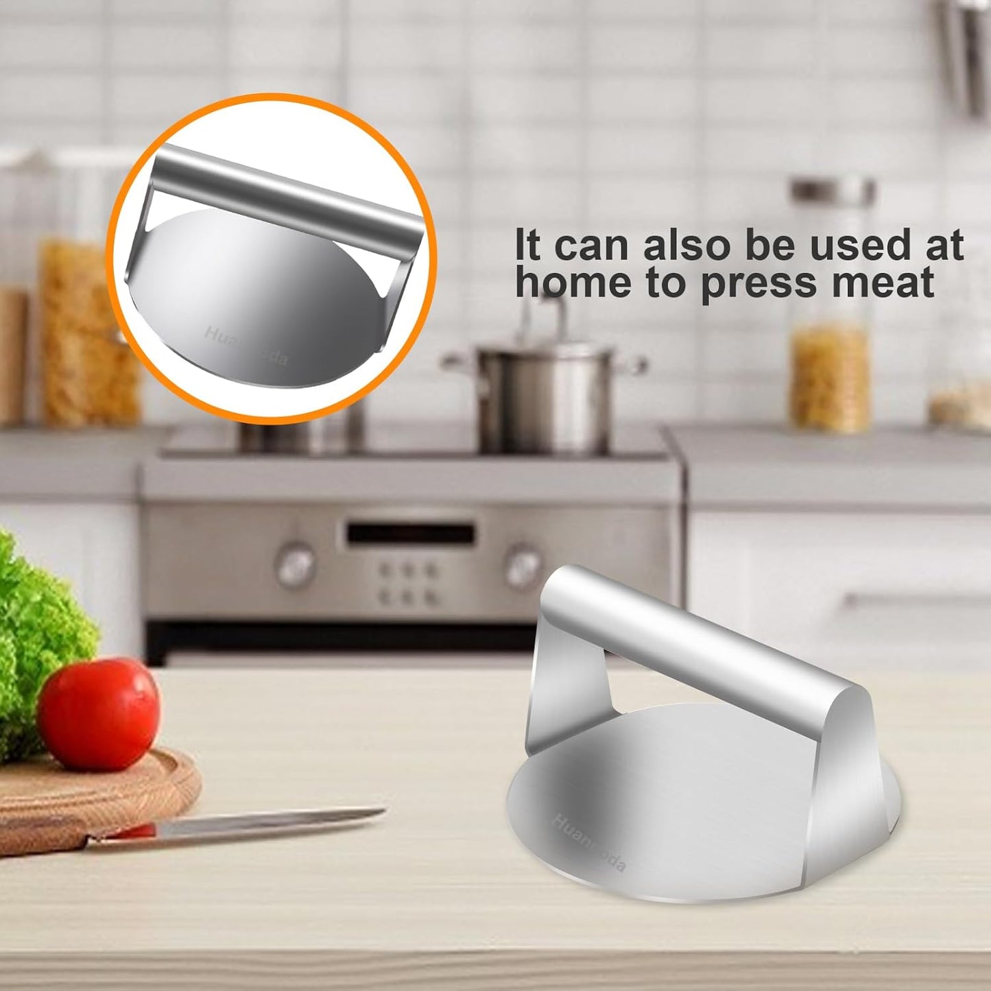 Stainless Steel Smash Burger Press – Heavy Duty Circular Hamburger Meat Masher and Grill Press