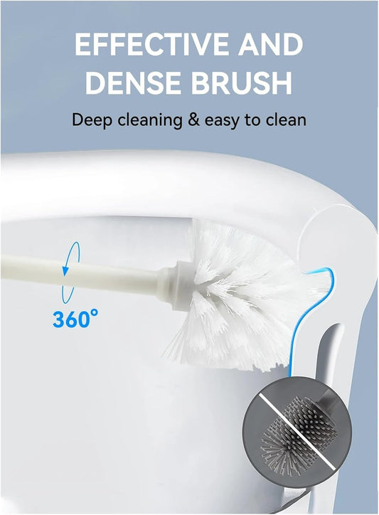 Long-Handle Plastic Toilet Brush with Standing Base – Ergonomic WC Scrubber – Durable No-Slip Bathroom Cleaning Set with Ventilated Holder