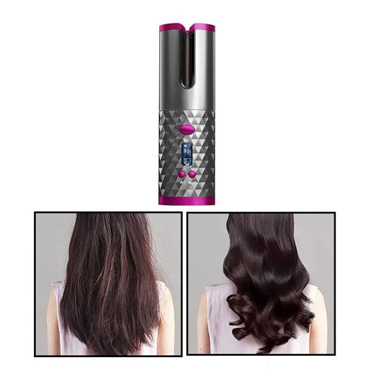 Cordless Automatic Hair Curler – USB Rechargeable Wireless Curling Iron for Effortless Curls & Waves with LCD Display