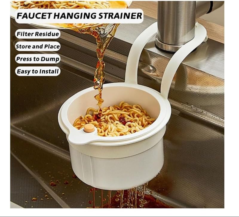 2-in-1 Sink Drain Basket & Faucet Hanging Filter | Adjustable Sponge Rack & Waste Collector | Automatic Dumping Kitchen Sink Organizer