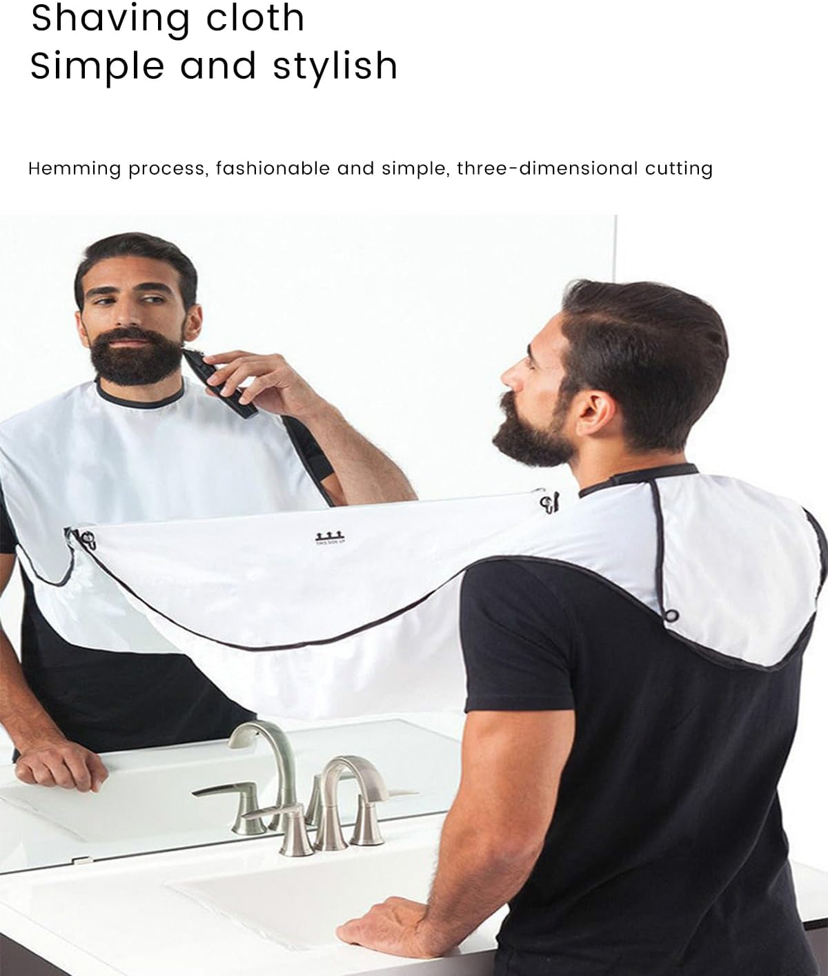 Tablier de rasage pour homme – Cape attrape-barbe anti-salissure avec ventouses – Bavette de toilettage pour adulte – Outil de toilettage professionnel style barbier