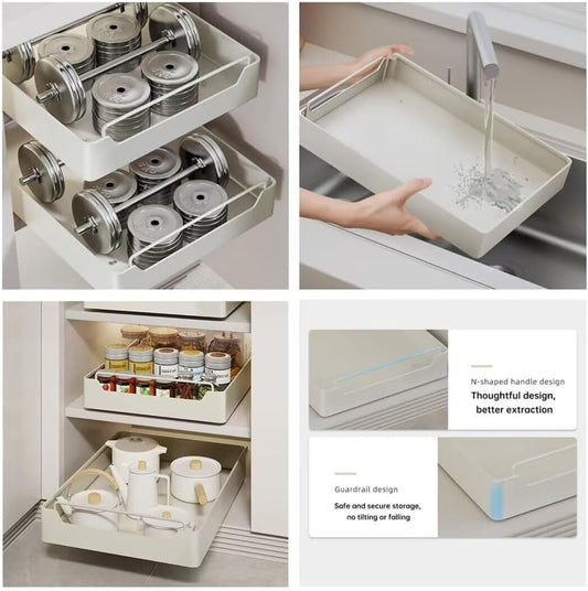 Metal Kitchen Storage Holder with Slide Rails | Heavy-Duty Pull-Out Drawer Storage Tray | Spice Rack & Cabinet Organizer for Home