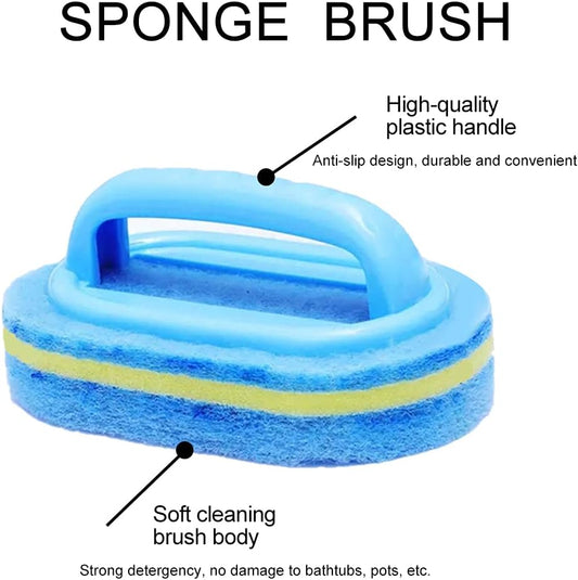 Handheld Sponge Cleaning Brush with Handle – Tile & Bathtub Decontamination Scrubber – Durable Multi-Surface Kitchen & Bathroom Cleaning Tool