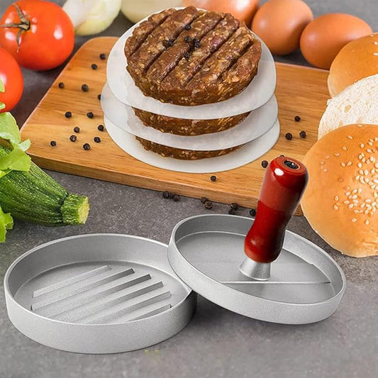 Non-Stick Aluminum Burger Press – Professional Hamburger Patty Maker with Wax Paper – Heavy-Duty Grill Accessory for BBQ & Kitchen