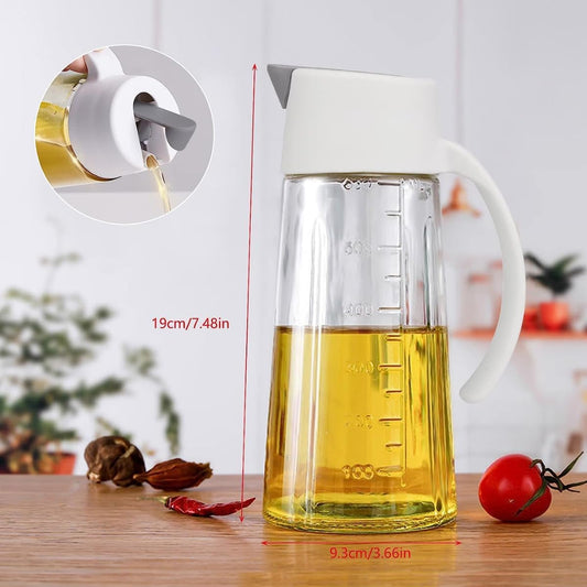 Glass Oil and Vinegar Dispenser Bottle with Automatic Opening and Closing (Black)