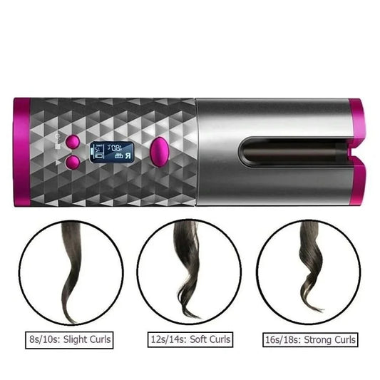 Cordless Automatic Hair Curler – USB Rechargeable Wireless Curling Iron for Effortless Curls & Waves with LCD Display
