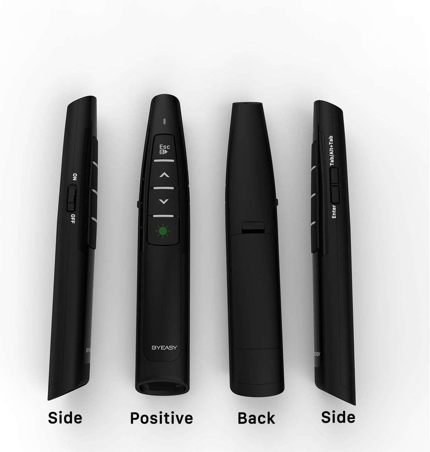 BYEASY Wireless Presentation Clicker with Green Laser Pointer | USB Plug & Play PowerPoint Remote for Google Slides, Keynote & Prezi | 30m Range