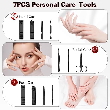 7 pcs Manicure & Pedicure Nail Care Kit – Stainless Steel Grooming Set with Nail Clippers, Travel-Friendly Case for Men & Teens