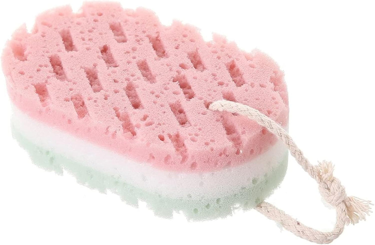 Éponge de bain et fleur de douche – Éponge corporelle à forte absorption d'eau – Maille de douche à séchage rapide pour un nettoyage en profondeur pour hommes et femmes (vert/rose/gris)