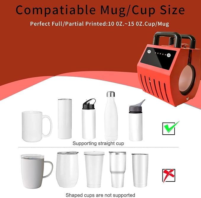 ANYTHLY Portable Mug Heat Press Machine 220V UK Plug – Sublimation Heat Transfer Press for 10–15 oz Mugs, Latte Cups & Tumblers