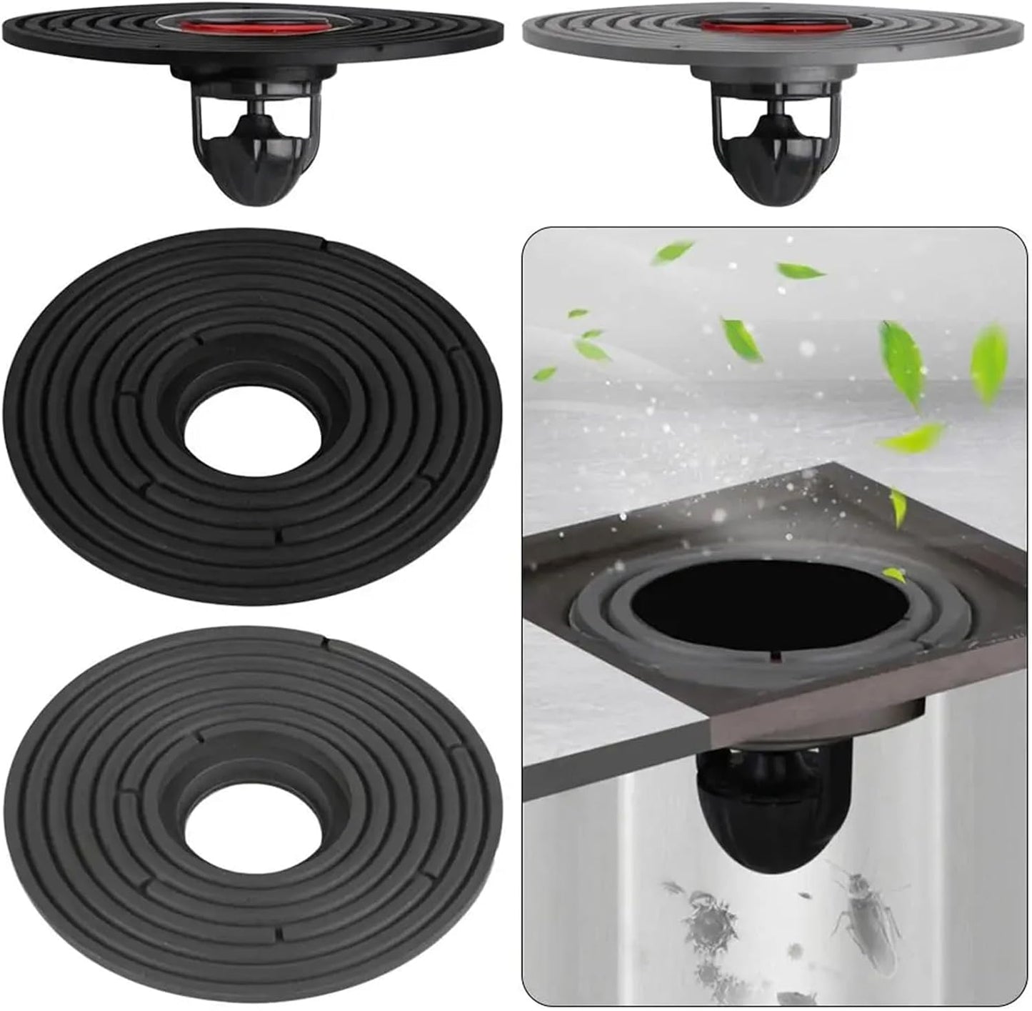 138mm Large Size Floor Drain Core – Universal Cut-to-Fit Sewer Cover – Anti-Odor & Insect-Proof Bathroom Drainage Core – Quick Flow Backflow Preventer (Black/Gray)
