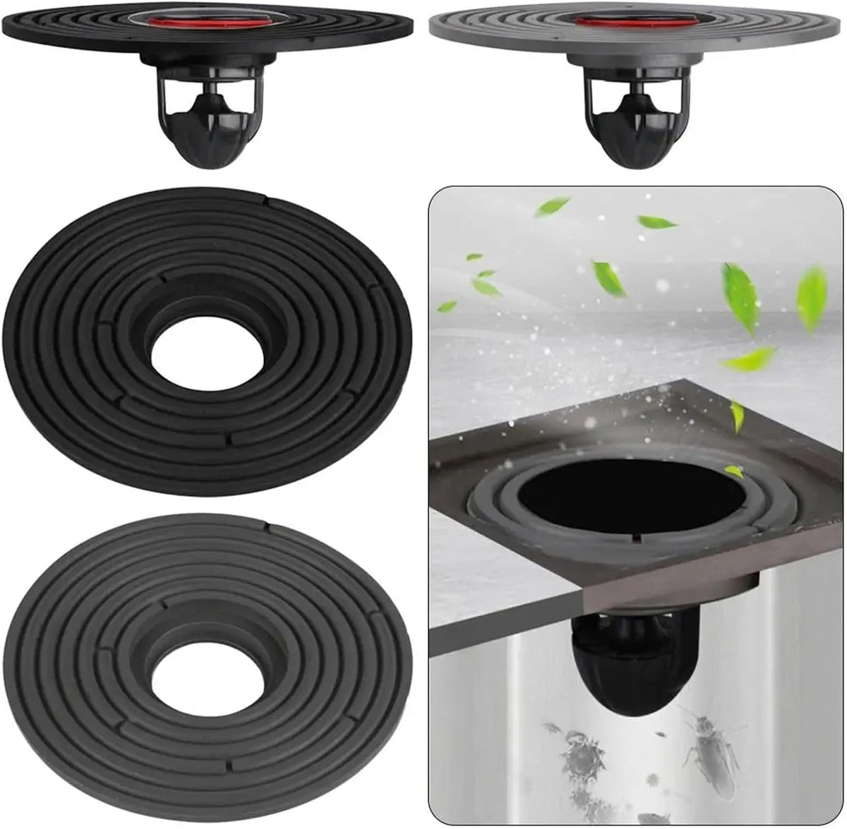 138mm Large Size Floor Drain Core – Universal Cut-to-Fit Sewer Cover – Anti-Odor & Insect-Proof Bathroom Drainage Core – Quick Flow Backflow Preventer (Black/Gray)