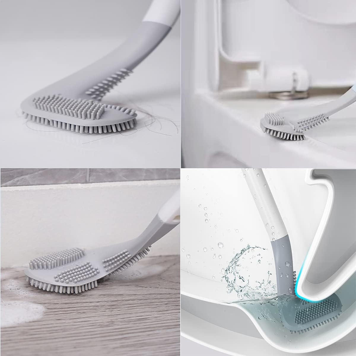 Brosse de toilettes en silicone en forme de tête de golf – Brosse de nettoyage flexible à 360° – Récurage mural à long manche pour toilettes turques, interstices de WC et recoins cachés