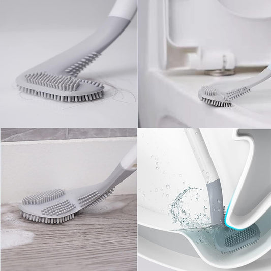 White Golf Head Silicone Toilet Brush – 360° Flexible Deep Cleaning Wand – Wall-Mounted Long Handle Scrubber for Squatting Pans, WC Gaps, and Hidden Corners