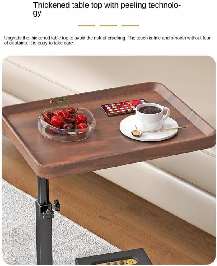 C-Shaped Mobile Side Table – Slidable Sofa End Table & Bedside Cabinet – Small Square Coffee Table with Wheels (Wood / Marble White / Walnut)