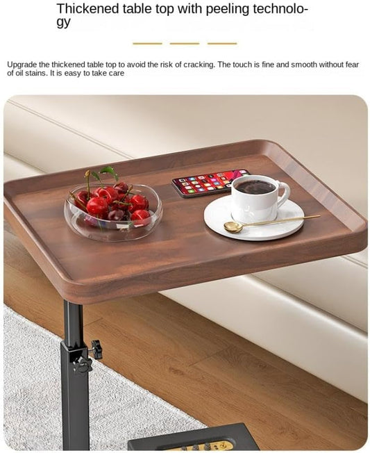 C-Shaped Mobile Side Table – Slidable Sofa End Table & Bedside Cabinet – Small Square Coffee Table with Wheels (Wood / Marble White / Walnut)