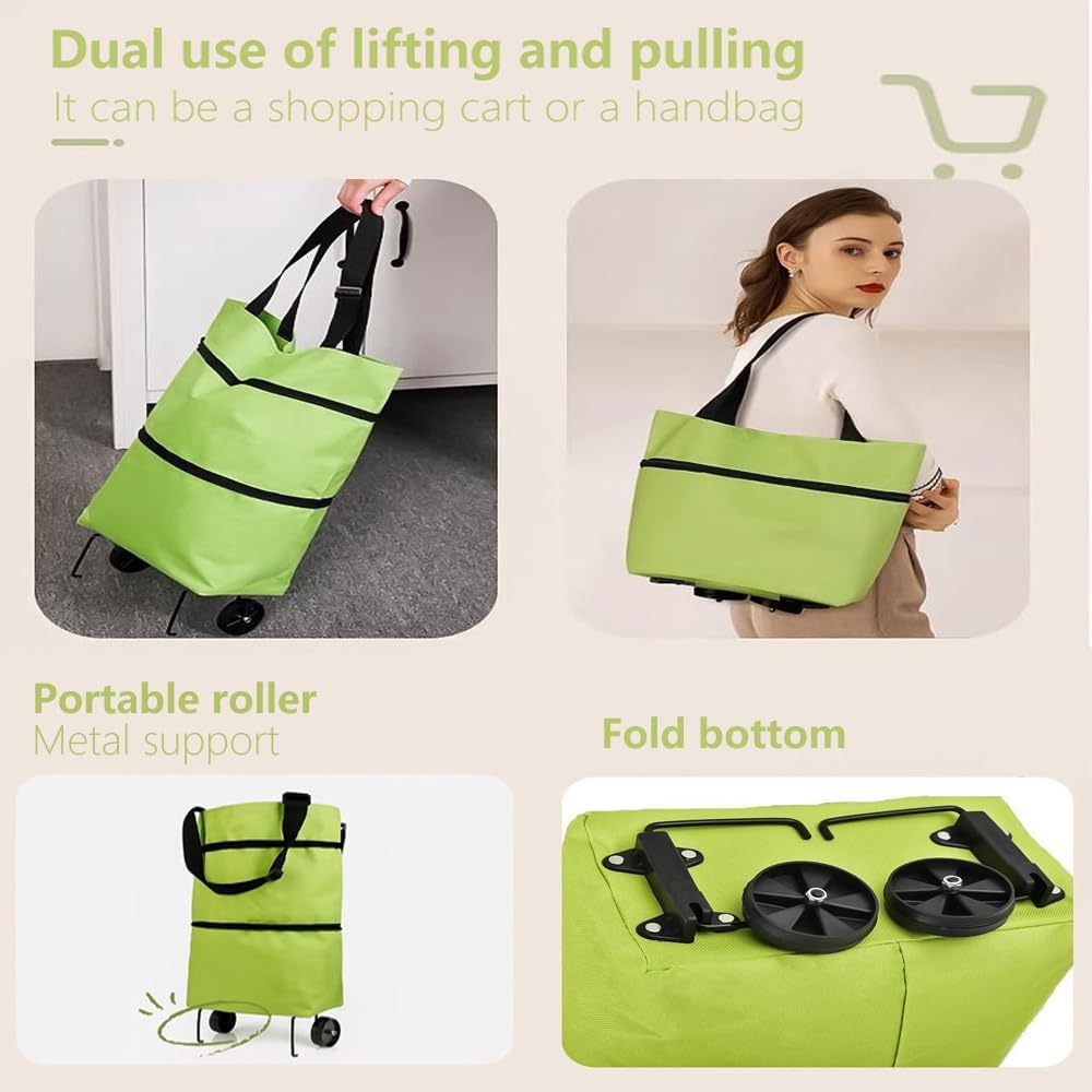 Chariot de courses pliant portable à roulettes - Caddie de courses léger à tirer à la main - Sac à dos durable de grande capacité pour un usage domestique