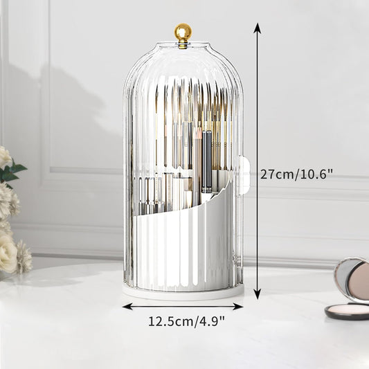 360° Rotating Makeup Brush Organizer with Dust-Proof Cover – Luxury Cosmetic Storage Box for Lipsticks, Eyebrow Pencils, and Eyeliner – Clear Waterproof Vanity Display Case – Multi-Functional Desktop Station