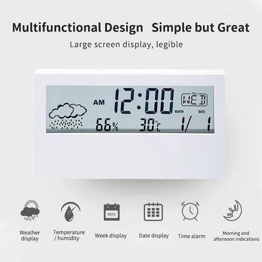 LED Digital Thermo-Hygrometer – Multifunction Temperature & Humidity Meter – Electronic Weather Station with Alarm Clock for Home & Office