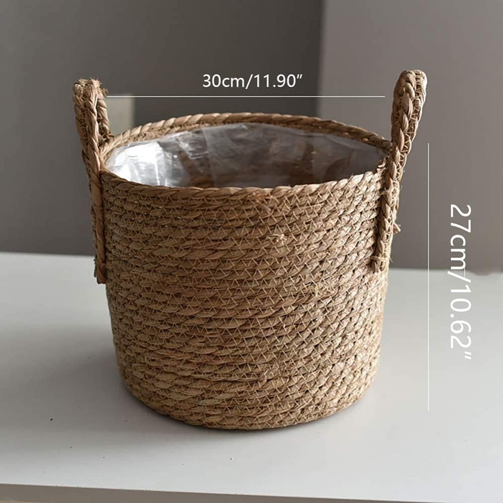 (30*27cm) Nordic Extra Large Straw Flower Pot – Hand-Woven Seaweed Storage Basket – Indoor Floor Plant Basket for Potted Greenery & Home Organization