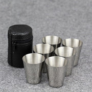 6-Piece Stainless Steel Mini Travel Cup Set – Portable Whiskey & Wine Glasses with Leather Storage Case – Compact Outdoor Drinkware for Camping, Hiking, and Picnics