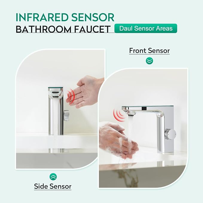 CREA Touchless Infrared Sensor Basin Mixer Tap – Automatic Chrome Bathroom Faucet with Hot & Cold Water Control