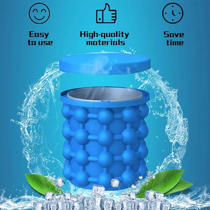 Silicone Ice Bucket with Lid & Tongs – Portable Ice Cube Maker and Wine Cooler for Drinks & Parties