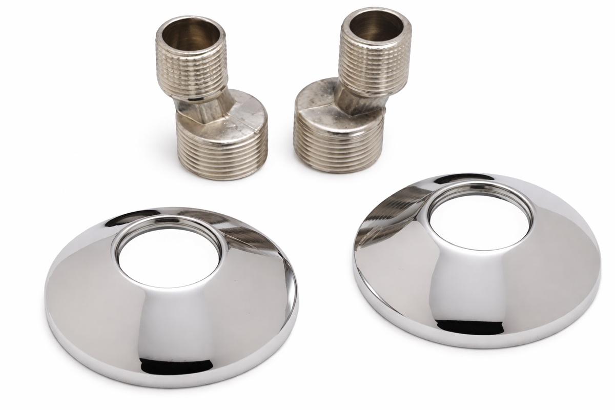 Raccords excentrés avec rosaces pour mitigeurs muraux - Jeu de raccords en S 3/4” x 1/2” Chromé