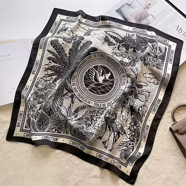 68cm Plaid Printed Silk Scarf for Women – Lightweight Spring Summer Headscarf & Sun Protection Shawl