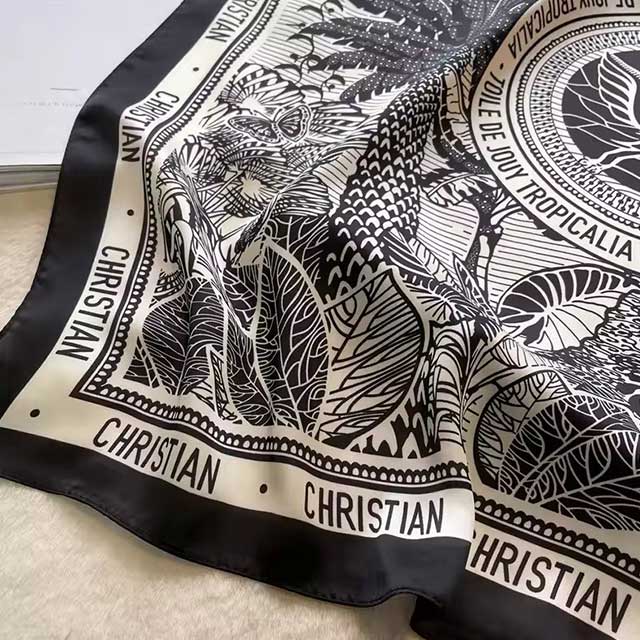 68cm Plaid Printed Silk Scarf for Women – Lightweight Spring Summer Headscarf & Sun Protection Shawl