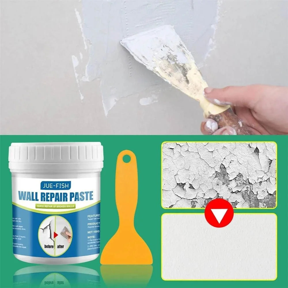 Kit de réparation murale 100g – Pâte de réparation murale à séchage rapide pour fissures, trous et rayures avec racloir