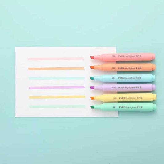 6PCS Pastel Macaron Highlighter Pens – Cute Fluorescent Marker Set for Drawing & School Stationery Supplies