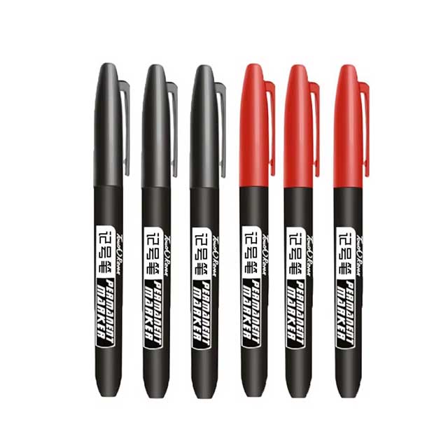 6PCS Permanent Marker Pen Set – Fine Point 1.5mm Fiber Tip, Black/Blue/Red Waterproof Ink for School & Office Supplies
