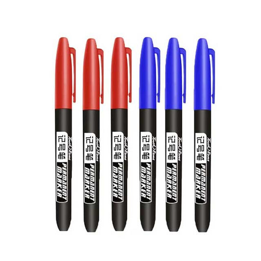 6PCS Permanent Marker Pen Set – Fine Point 1.5mm Fiber Tip, Black/Blue/Red Waterproof Ink for School & Office Supplies