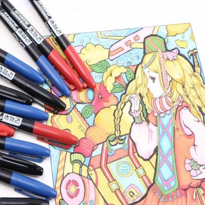 1 marqueur permanent – ​​Pointe fine en fibre de 1,5 mm, encre noire/bleue/rouge résistante à l'eau, pour fournitures scolaires et de bureau