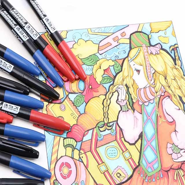 6PCS Permanent Marker Pen Set – Fine Point 1.5mm Fiber Tip, Black/Blue/Red Waterproof Ink for School & Office Supplies