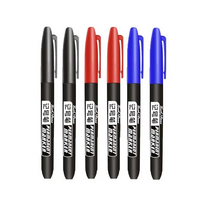 6PCS Permanent Marker Pen Set – Fine Point 1.5mm Fiber Tip, Black/Blue/Red Waterproof Ink for School & Office Supplies