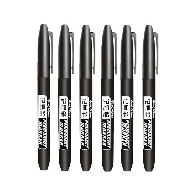 6PCS Permanent Marker Pen Set – Fine Point 1.5mm Fiber Tip, Black/Blue/Red Waterproof Ink for School & Office Supplies