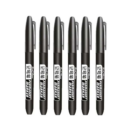 6PCS Permanent Marker Pen Set – Fine Point 1.5mm Fiber Tip, Black/Blue/Red Waterproof Ink for School & Office Supplies