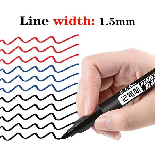 6PCS Permanent Marker Pen Set – Fine Point 1.5mm Fiber Tip, Black/Blue/Red Waterproof Ink for School & Office Supplies