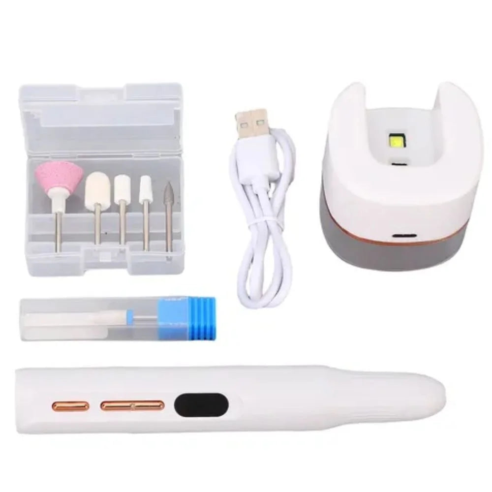 Kit de perceuse à ongles électrique rechargeable avec 5 embouts – Machine à lime à ongles sans fil portable pour manucure et pédicure