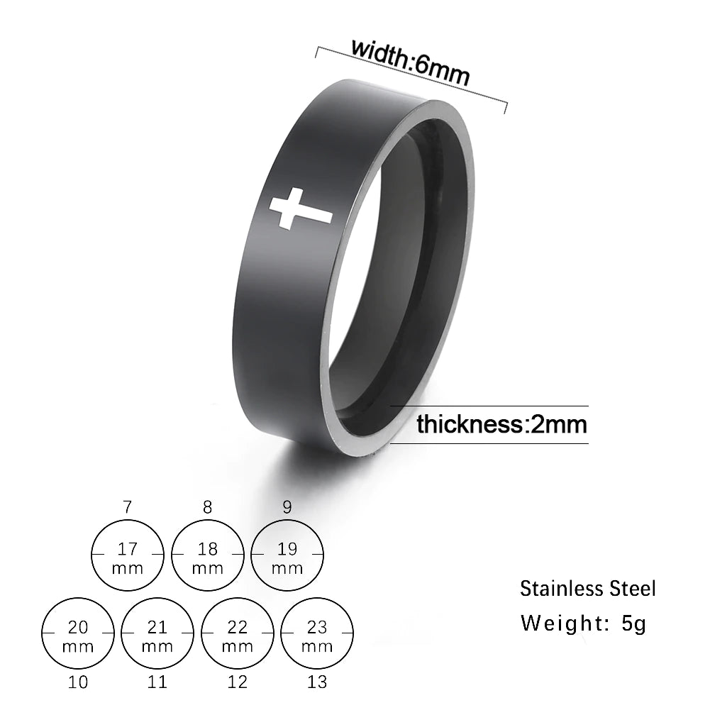6mm cross unisex ring egr047 gallery img 1